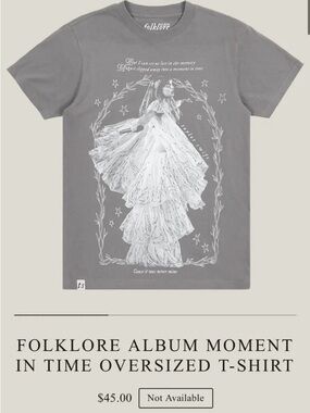 Folklore Album Moment in Time Oversized Tee - Gray with White Graphic